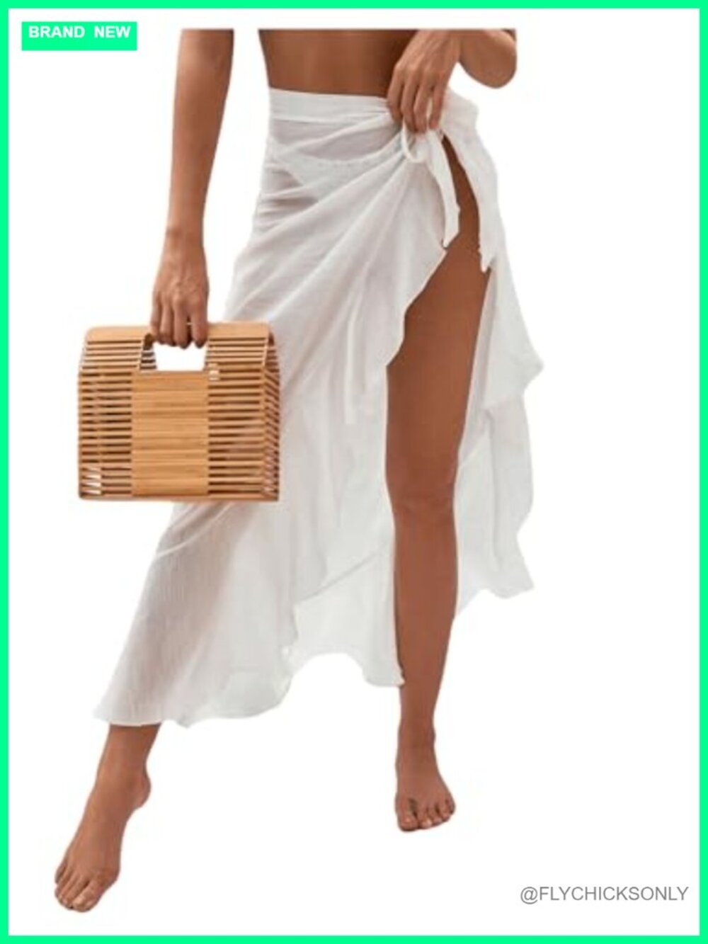Women's Mesh Sheer Ruffle Tie Side Swimsuit Cover Up Long Skirt